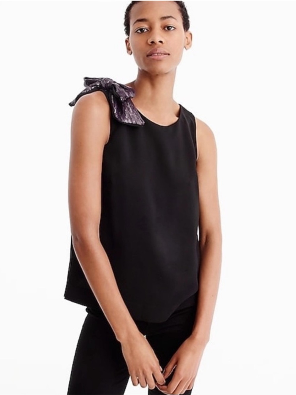 NWT J.Crew Drapey Tank with Shoulder Purple Sequin Bow Sz 2